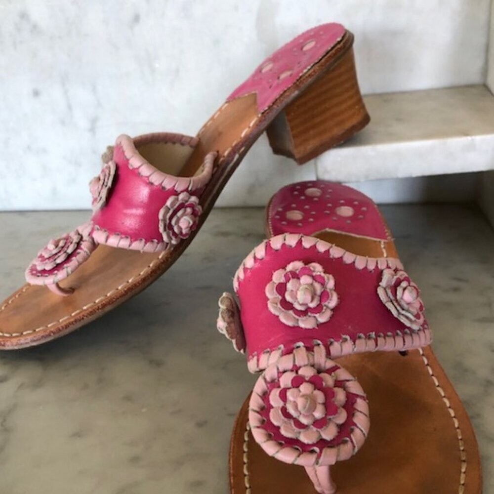 Jack Rogers Pink Floral Leather Heeled Sandals - Picture 3 of 15
